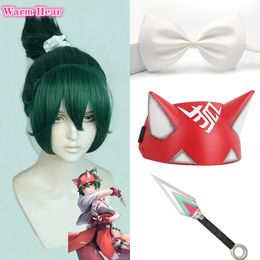 Pelucas de cosplay Kiriko Game OW de alta calidad Peluca de cosplay Kiriko Pelucas de cola de caballo verdes Cabello resistente al calor Pelucas de mujer de Halloween Gorro de peluca 230824