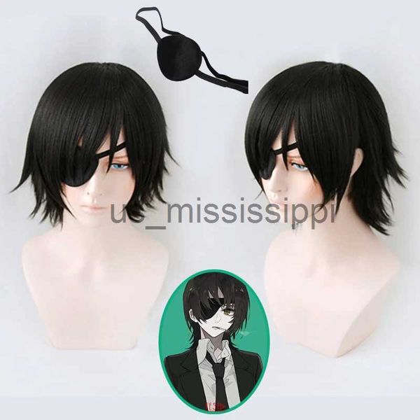 Cosplay Perruques Himeno Perruque Chainsaw Homme Noir Court Fluffy Layered Cheveux Synthétiques Avec Yeux Patch Résistant À La Chaleur Costume Party Play Perruque Cap x0901