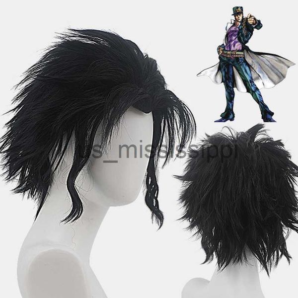 Cosplay Perruques Kujo Jotaro Cosplay Jojo Bizarre Adventure Cosplay Hommes Court Bleu Noir Perruque Cosplay Anime Cosplay Résistant À La Chaleur Synthétique Perruques x0901