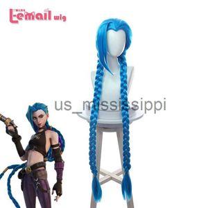 Cosplay Perruques Lemail Perruque Synthétique Jeu de Cheveux LOL Jinx Cosplay Perruque 130 cm Longue Couleur Bleue Droite Résistant À La Chaleur Femmes Cosplay Perruques x0901