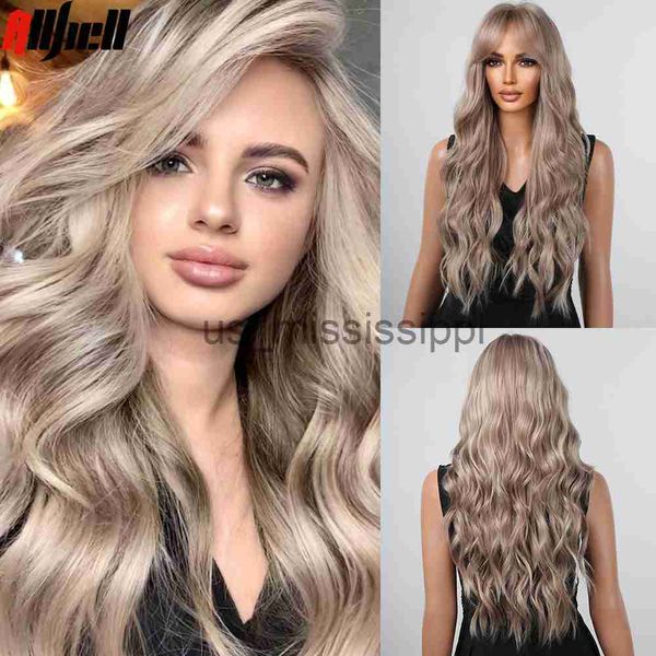 Perruques de cosplay blondes cendrées blondes longues perruques synthétiques bouclées avec frange eau ondulée perruque de cheveux naturels pour les femmes fête quotidienne cosplay résistant à la chaleur x0901