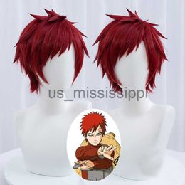 Cosplay Pruiken Mannen Korte Donkerrode Pruik Anime Gaara Cosplay Pruik Hittebestendige Synthetische Pruiken Gratis Pruik Cap x0901