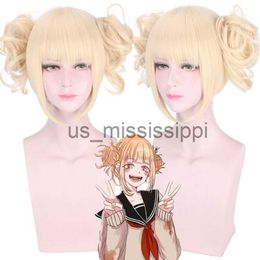 Perruques de cosplay Morematch My Boku No Hero Academia Akademia Himiko Toga Courtes queues de cheval blondes résistantes à la chaleur Costume de cosplay WigCap x0901