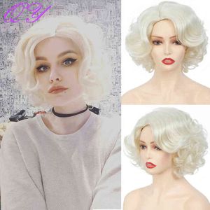 Pelucas de cosplay naturales para mujeres Onda rubia corta Fibra sintética de alta temperatura Cabello diario 220505