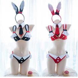 Cosplay Pruiken Nekopara Chocola Cosplay Lingerie Set Schattig Lolita Bunny Meisjes Konijnenoren Bikini met Staart Kawaii Anime Dienstmeisje Uniform 229s