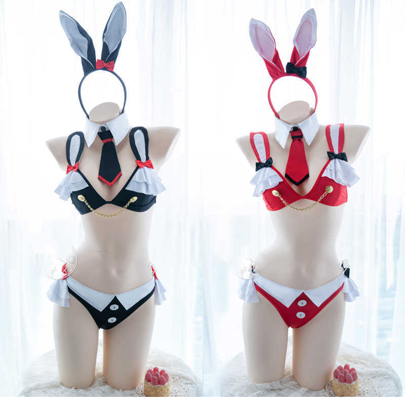 Cosplay Pelucas Nekopara Chocola Cosplay Conjunto de lencería Lindo Lolita Bunny Girls Orejas de conejo Bikini con cola Kawaii Anime Maid Uniforme Drop Ship T221115