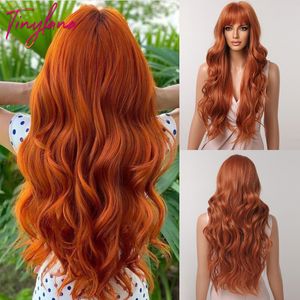Cosplay Wigs Orange Copper Red Yellow Synthetic Wigs Long Wavy Ginger Wig with Bangs for Women Natural Cosplay Body Wave Heat Resistant Hair 230413