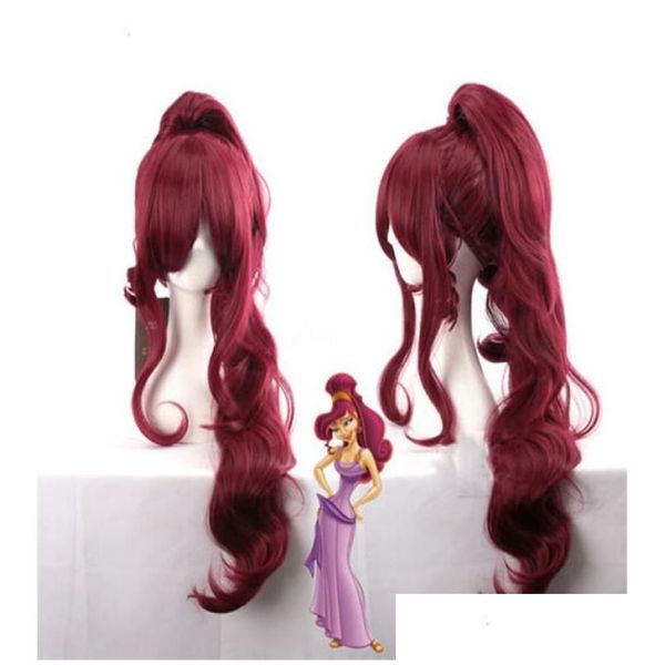 Cosplay pelucas Princess Megara Meg Long Wing Wine Synthetic Cosplay7170777 Productos de entrega de caída Dh9wd