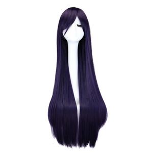 Cosplay Wigs QQXCAIW Long Straight Cosplay Wig Black Purple Black Red Pink Blue Dark Brown 100 Cm Synthetic Hair Wigs 230413