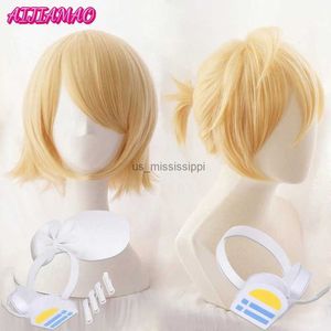 Cosplay Wigs Rin Len Short Blond Heat Resistant Synthetic Hair Anime Cosplay Wigs + Track Code + Free Wig CapL240124