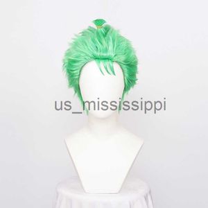 Cosplay Perruques Roronoa Zoro Synthétique Cosplay Perruques Anime One Piece Slickedback Vert Couche Courte Haute Température Fibre Cheveux Perruque Cap x0901