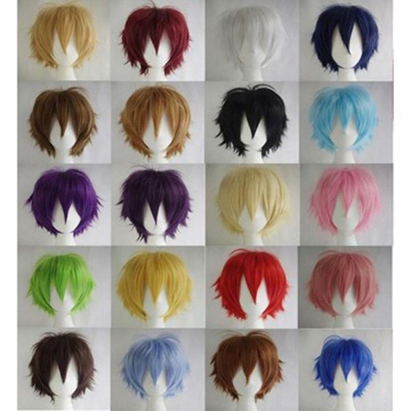 Cosplay Perruques Perruque Courte Noir Blanc Violet Rouge Bleu Synthétique Cosplay Cheveux Costume Party Haute Température Fibre Perruques multi 20 couleur 230904