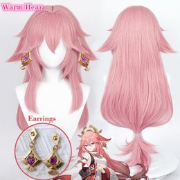 Perruques de cosplay Cuir chevelu simulé Yae Miko Cosplay Perruque Genshin Impact Cosplay Yae Miko Perruque Rose Résistant à la chaleur Cheveux Party Femme Perruques Bonnet de perruque 230824