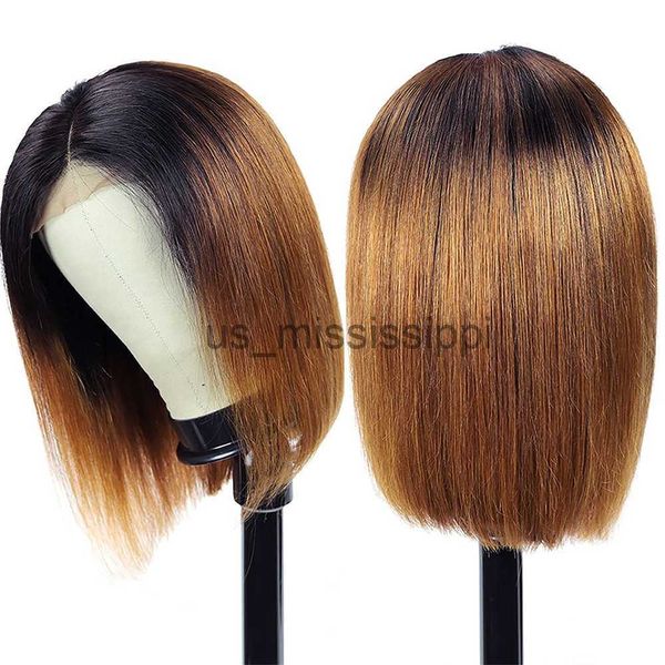 Perruques de cosplay Sunray Lace Front Ombre Honey Blonde Bob Perruque 13x1 Honey Brown Straight Perruques de cheveux humains Lace Part Brown Perruques pour femmes noires x0901