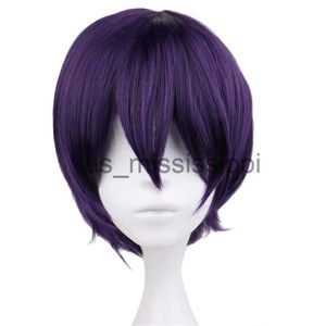 Cosplay Pruiken Takasugi Shinsuke Noragami Yato Anime Styled Zwart Paars Kort Synthetisch Haar Cosplay Kostuum Pruik Cap x0901