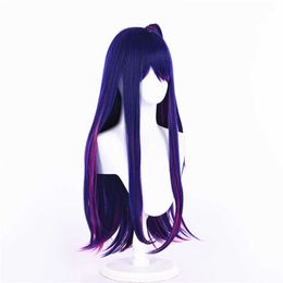 Perruques de cosplay L'enfant que j'ai recommandé Starry Wild Love Cos perruque avec cuir chevelu simulé colorant surbrillance spécial bleu violet cheveux longs ensemble complet