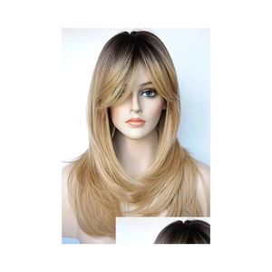 Cosplay pruiken grillige w lange natuurlijke golf s voor vrouwen ombre bruine gemengde kleur hittebestendig haar synthetisch 240327 drop levering prod ot9cf