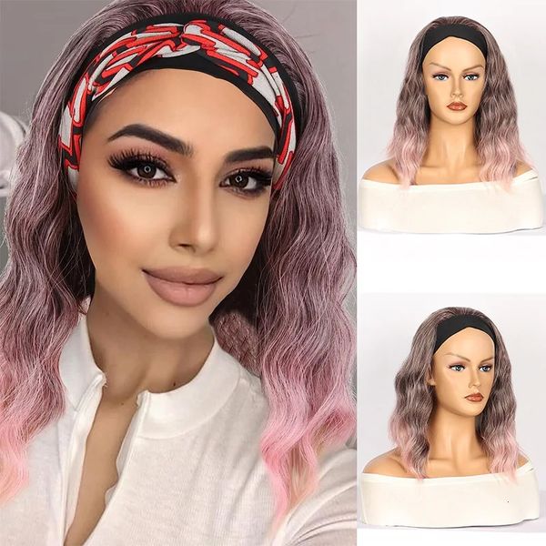 Cosplay perruques perruque tête féminine avec perruque dégradé rose cheveux courts bouclés fibre synthétique mat mécanisme couvre-chef 231211