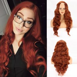 Cosplay perruques femmes sale orange perruque femmes petite perruque de dentelle grandes vagues longs cheveux bouclés perruque synthétique couverture complète de la tête 231211