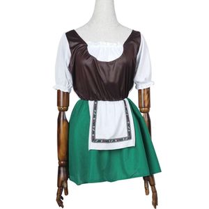 Cosplay – Costume de demoiselle d'honneur pour femmes, robe fantaisie de fête de carnaval à manches courtes pour filles adultes avec tablier vert
