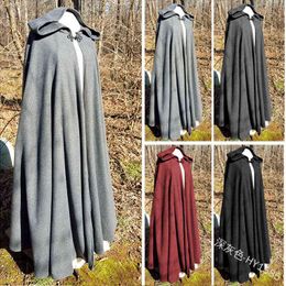 COSPLAY Mujeres Color sólido Cape Medieval Cubo con capucha Vintage Capa Gothic Capa sólida Long Trench Halloween Come Overcoat Women L220714