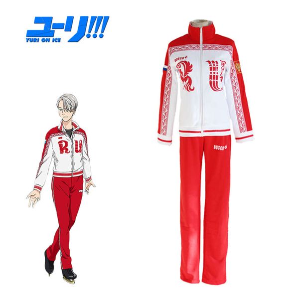 Cosplay YURI on Ice, uniforme escolar de Victor Viktor Nikiforov, traje deportivo, chaqueta, pantalones superiores, disfraz de Anime japonés