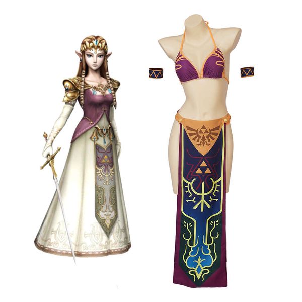 CosplayTwilight Princesse Cosplay Costume Maillot De Bain Bikini Culotte Ensemble avec Jupe Portefeuille Maillots De Bain Jeu Breath of the Wild Cosplay BeachwearCosplayCosplay