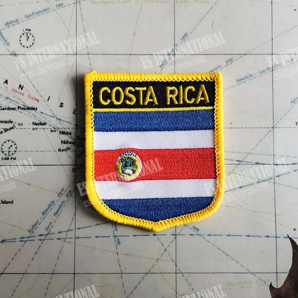 Costa Rica National Flag brodery Patches Badge Shield and Square Shape Pin un ensemble sur la décoration de sac à dos du brassard en tissu