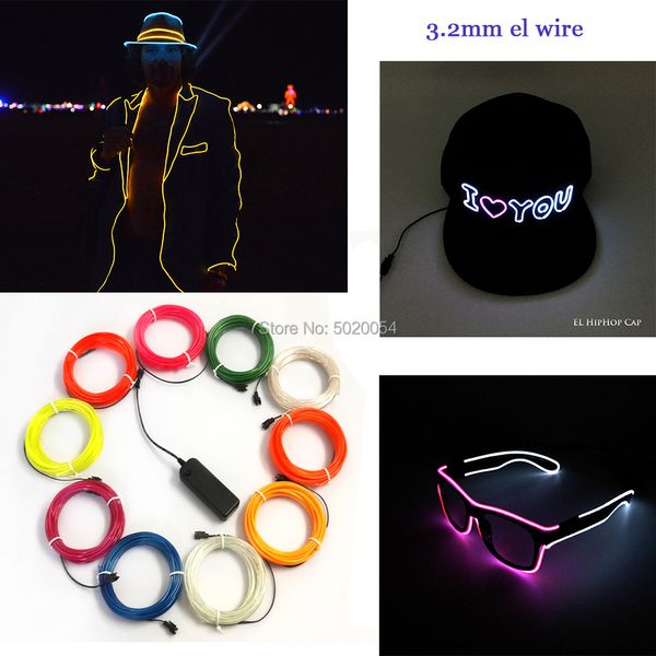 Accessoires de déguisement 3.2mm étanche LED câble voiture lumières chaussures vêtements décor Flexible EL câble métallique Tube néon lumière