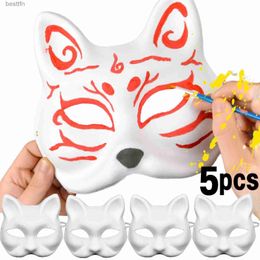 Kostuumaccessoires 5PCS Maskers Kat Masker Diy Wit Leeg Cosplay Gezicht Halloween Party Papier Ongeverfd Overschilderbaar Dier Mache ComeL231011