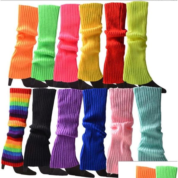 Accessoires de costumes 80S femmes jambières néon accessoires de costumes tricot jambières côtelées bottes chaussettes ERS pour fête danse Mardi Gras C Dh1Ox