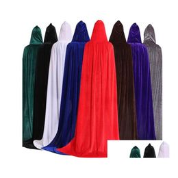 Accessoires de costumes Adt Uni Veet Couleur solide Long Hooded Cloak Halloween Party Cap Drop Livilar Apparel Costumes Cosplay Dhuir