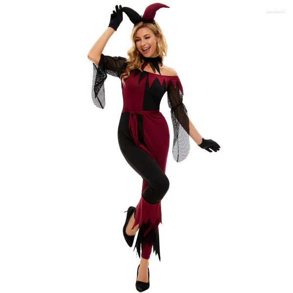 Accessoires de déguisement adulte Halloween Cosplay Costumes rouge noir drôle Clown jouer robe de rôle femmes scène Performance vêtements