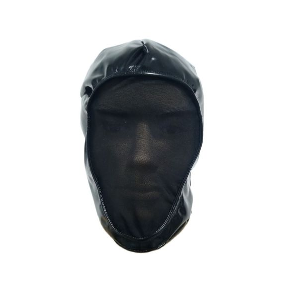 Accessoires de costumes capuche adulte unisexe Costumes accessoires de fête Halloween pvc faux cuir masques visage ouvert avec maille noire
