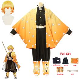 Kostuumaccessoires Anime Demon Slayers Kimetsu No Yaiba Agatsuma Zenitsu Cosplay Women Kimono Uniform Halloween Kerstfeestkleding 230111