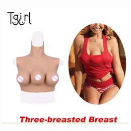 Accesorios de disfraces Cosplay Encanto Tres tetas Pecho de silicona realista Copa C Pechos falsos para transgénero Crossdresser Sissy 3 pezones