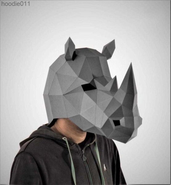 Accessoires de costumes Cosplay Rhinoceros Masque 3D Papercraft Papier Adulte Maskking Wearable Halloween Horreur Masque Visage Costume Hommes DIY Jouets Party5538635 L230918