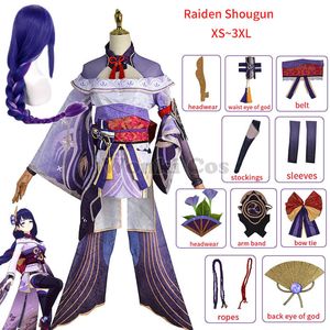 Costume Accessories Genshin Impact Raiden Shogun Cosplay Wig Purple Long Hair Halloween s Full Set Baal Shougun 230111