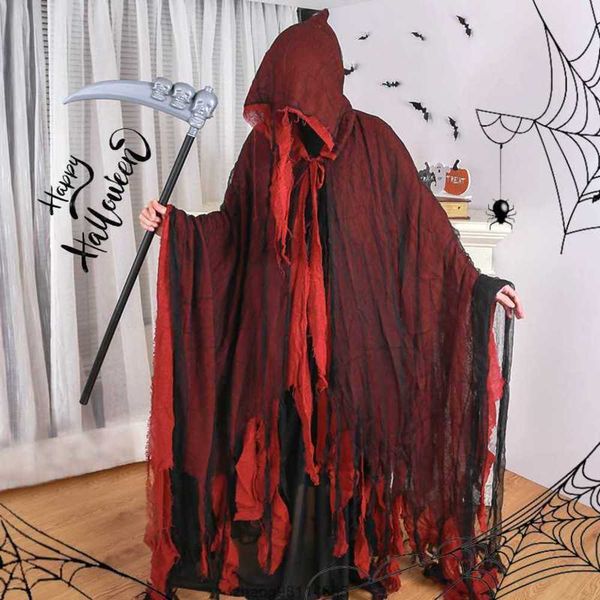 Accessoires de costumes Costume d'Halloween Cape de mort pour adulte Costume de sorcellerie Cos Démon Crâne Effrayant Fantôme Terrible Ensemble Col d'ailes Masque réaliste