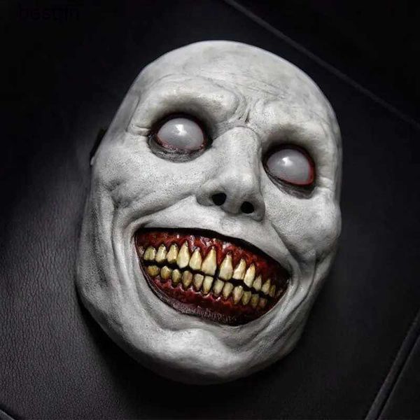 Accessoires de costumes Masque de sourire d'exorciste d'Halloween Masques d'horreur Yeux blancs Masque de zombie Masque de clown de terreur en latex Halloween Cosplay Parties PropsL231011