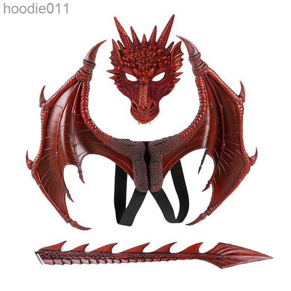 Accessoires de costumes Halloween enfants vêtements ensembles bébé Cosplay accessoires Dragon ailes masque queue 3 pièces ensemble fête Dressing enfants Costume L230918