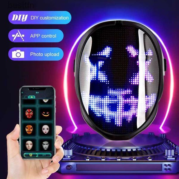 Accessoires de costumes Halloween LED Néon Glowing Masque RVB Couleur Changeante Lumineux Variable Visage Photo Animé Édition DIY Maske Party DecorL231011