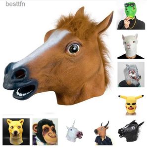 Kostuum Accessoires Halloween Masker Bal Cosplay Latex Paardenhoofd Masker Dierenkop Set Paard Masker Hond Paard Jun Paard MaskL231011