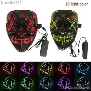 Accessoires de costumes Masque d'Halloween LED Glow Party Supplies Commande vocale 3 modes EL Wire Light Up The Purge Movie Costume Party Grimace Jester Jolly Masques Full Face L2