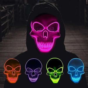 Accessoires de costumes Masque d'Halloween Masque squelette LED néon qui brille dans le noir Masque Cosplay Masque Come Halloween Festival Party plis Masque d'horreurL231010L231010