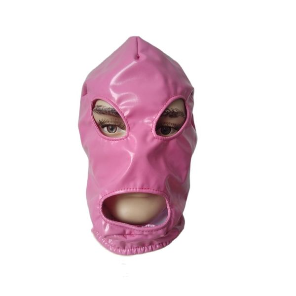 Accessoires de costumes Masques roses d'Halloween Costumes de cosplay Masque en similicuir PVC yeux et bouche ouverts Adulte unisexe Zentai Costumes Accessoires de fête