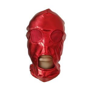 Accessoires de costumes Halloween masques sexy Costumes de Cosplay masque métallique brillant yeux ouverts avec maille rouge unisexe Zentai Costumes accessoires de fête