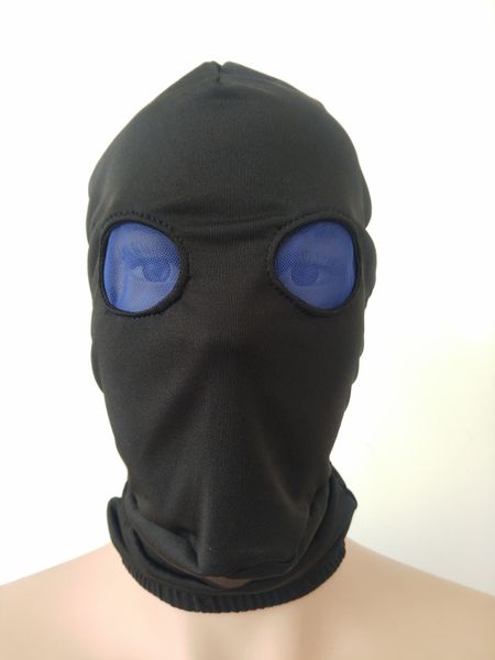 Accessoires de costume capuche Halloween masque noir Costumes de Cosplay capuche en spandex ouvert yeux en maille bleue unisexe Costumes Zentai accessoire de fête