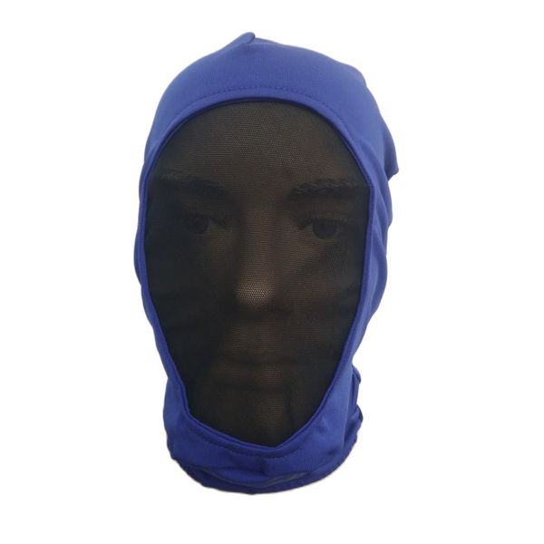 Accesorios de disfraces capucha Máscara de Halloween Disfraces de cosplay Spandex capucha azul cara abierta agregar malla unisex Zentai Disfraces Fiesta Accesorio