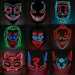 Kostuumaccessoires Horror Halloween Neon Masker Clown Masker Cosplay Party Kom plies Led Masker Masque Maskerade Feestmaskers Glow In The DarkL231011